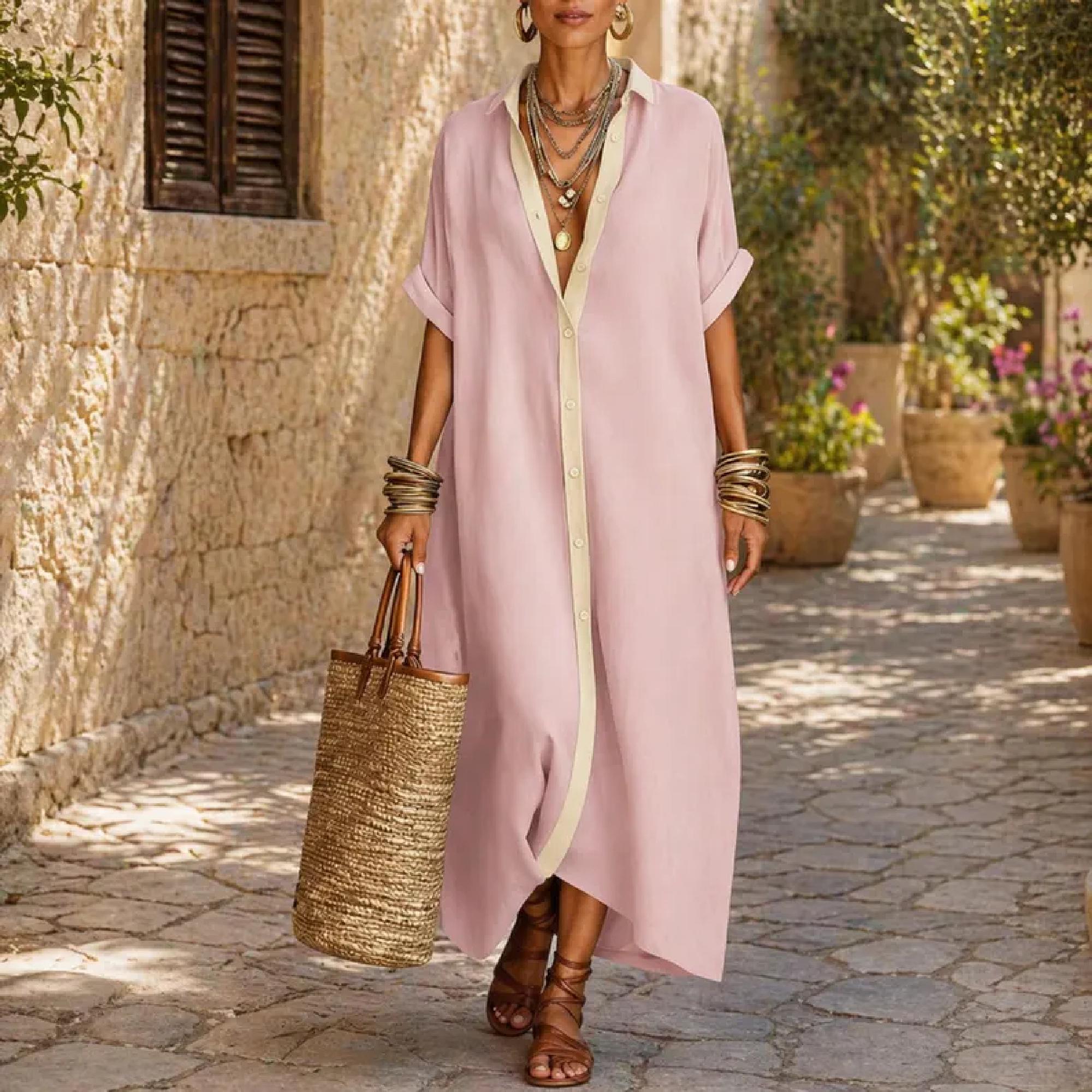 Minimalist Linen Cotton Dress Women Loose Maxi Shirt Dress Relaxed Everyday Summer Fashion Outfit