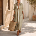 Minimalist Linen Cotton Dress Women Loose Maxi Shirt Dress Relaxed Everyday Summer Fashion Outfit